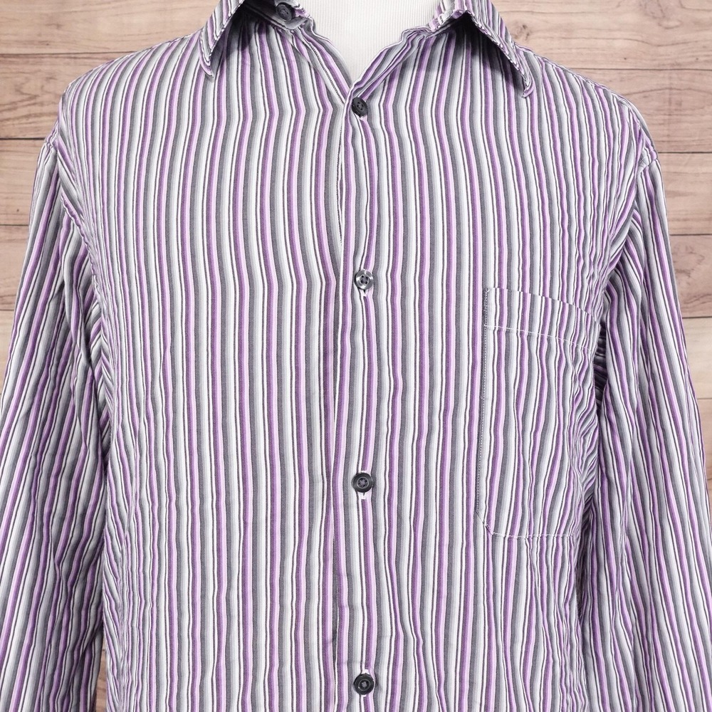 Concepts By Claiborne Shirt Mens 2XL Tall 2XLT Purple Gray Striped Button Up
